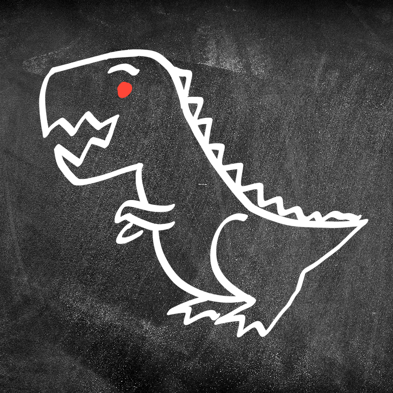 chalkboard drawing of t-rex