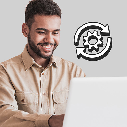 image of man at laptop with refresh icon