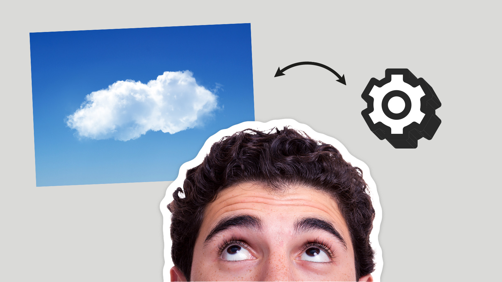 man considering a cloud and a gear